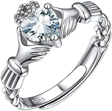 925 Sterling Silver Sterling Silver Claddagh Heart Promise Ring for Women Simulated Birthstone Rings for Birthday Valentine's Day(with Gift Box)
