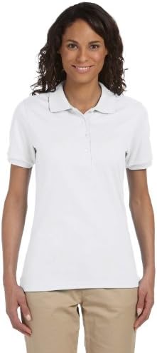 Jerzees Women's 4 Pearl Buttons Collar Polo Shirt, Medium, White