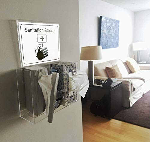 Hygiene Sanitation Station For Disposable Face Masks, Tissue Box And Paper Towel Holder, Ppe Station, Hand Sanitizer, Glove Holder For Wall Mount And Countertop, Disinfecting Wipes, Detachable Sign #TOP7