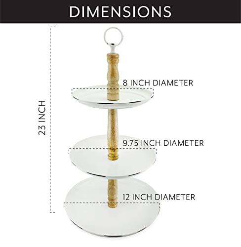 Auldhome Rustic White Tiered Stand (3-Tier Tray, White Distressed Enamel); Decorative Metal Cupcake Tray Tower In Farmhouse Vintage Enamelware #TOP5