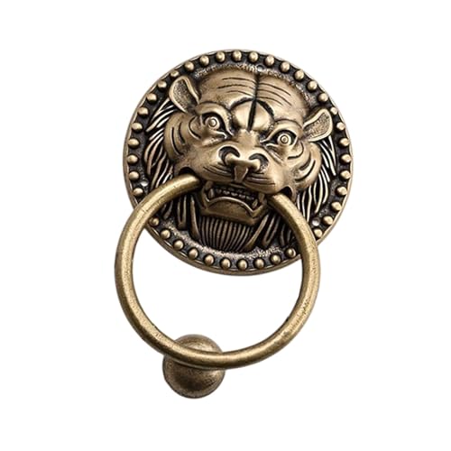 MotiveTech Animal Head Door Knocker for Front Entryway, Simple Installation Pull Handle, Tiger Head, 10cm Base 8.5cm Ring