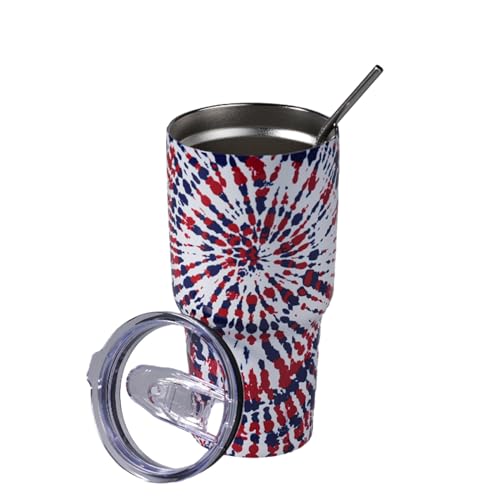 HOONGKAI 30 oz Tumbler with Lid and Straw, Stainless Steel Tumblers Bulk, Insulated Vacuum Double Wall Travel Coffee Mug, Durable Powder Coated Tumbler Cup（Blue Red