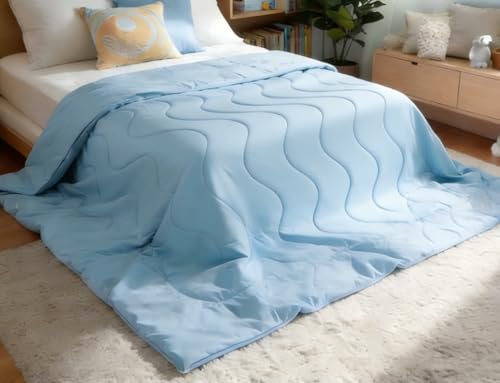HLLBLL® Cooling Comforter, Ultra Cold Fiber Technology, All-Season Lightweight Blanket to Quickly Cool Down,Deep Sleep Throughout The Night (Aqua Blue, King/Cali King (106"x90")) by HLLBLL - Used condition - US$39.93