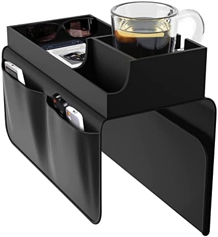 PIUGERU Couch Cup Holder, Upgraded Magnetic Detachable Sofa Arm Tray, PU Sofa Armrest Organizer with 1 Large Pocket and 2 Small Pockets, Portable Couch Drink Holder, Couch Caddy for Recliner