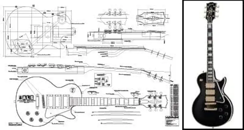 Guitarra elétrica Plan of Les Paul 'Black Beauty' - Impressão em escala completa por ALS