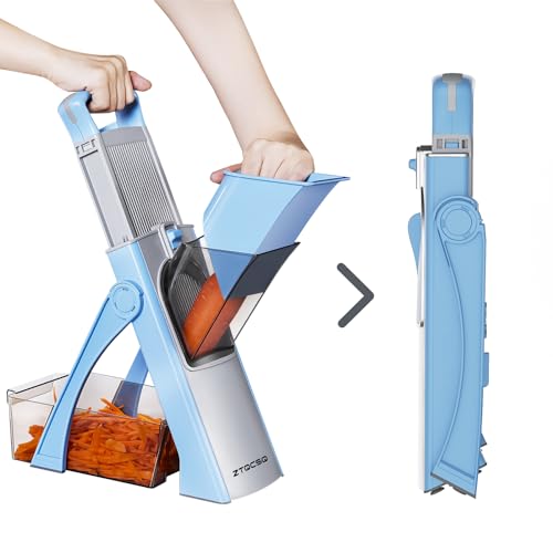 Upgraded Version All-in-1 Mandoline Slicer for Kitchen & Safe Vegetable Chopper & Adjustable Mandoline Slicer. Detachable Blade, Cut Slice, Strips, Dice, Shred and Chop, Kitchen Veggie Chopper