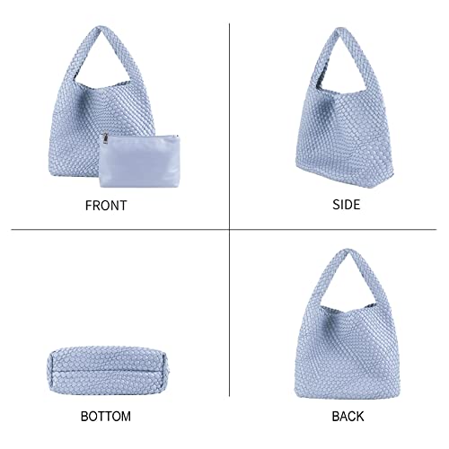 Image of Woven Tote Bag for Women with Purse, Vegan Leather Hobo Bags Large Handmade Underarm Shoulder Bag