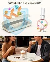 CIRCLE JOY Wiederaufladbarer Handmilchaufschäumer mit Ständer, 3 Geschwindigkeitsstufen, 3 Schneebesen und Aufbewahrungsbox, Elektrischer Getränkemixer für Cappuccino, Eier und Proteinpulver, Beige – Ansicht 6