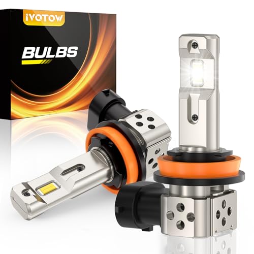 ivotow H11/H9 LED Bulbs, 42,000LM 900% Ultra-Brightness, Real 1:1 Halogen Mini Size,H11 Fog Light Bulb, 6500K White Illumination for Automotive H11 Driving Lights, Plug and Play, Pack of 2