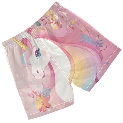 Pigsaly Boys Swim Trunks Unicorn Gold Flowers Boys Board Shorts Swimsuit Swimwear Summer Bathing Suit 2T2