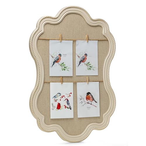 ibalux Linen Picture Board, Solid Wood Beige Wavy Border Collage Frame, 18.5"x26.6", Display Multi-Size Photos with Clips & Jute Rope, Home Kitchen Office Decorative Hanging or Wall Organizer by ibalux - Used condition - Image 2