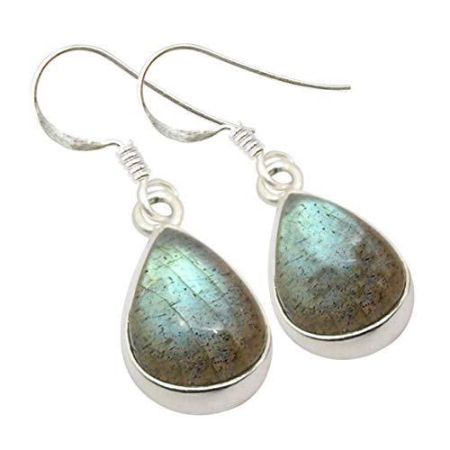 SilverStarJewel Silver 10 x 14 mm Cabochon Labradorite Dangle Earrings 1.3