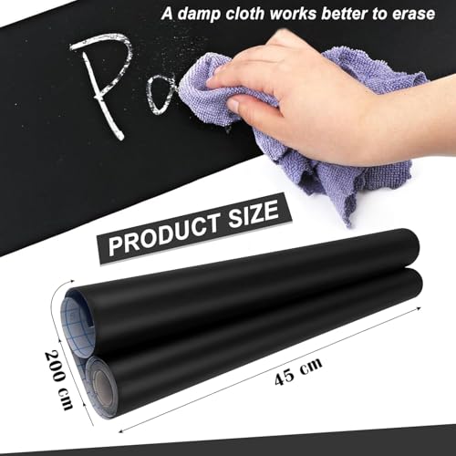 Image of YAJNAS Black Chalkboard Sticker for Kids | Removable Wall-Mounted Blackboard for Home, School, Office | Includes 5 Colorful Chalks | Easy Install, Perfect for Creative Learning & Play - 2 x 6.5 Ft
