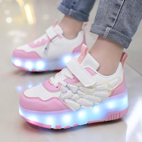 Nsasy Kids Roller Shoes Boy Girl Sneakers with Wheels Become Sport Sneaker with Led for Christmas Birthday Children Show Gift