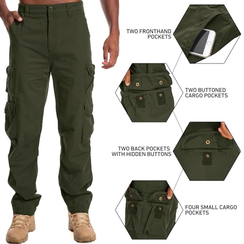 Toumett Men's Cargo Pants Cotton Work Pants Comfort Casual Tactical Outdoor Military Pants with Multi Pockets(6325,Amy Green,29) by Toumett - Image 3