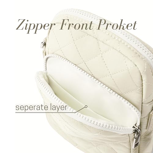 Beige Quilted Crossbody Bag Small Quilt Women Shoulder Bags Purses Fashion Handbag Backpack Puffer Waffle Bag Soft Fashion Design Nylon Magnetic and Zipper Pocket - Thumbnail 3