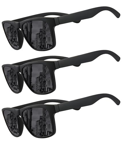 MEETSUN Polarized Sunglasses For Men Women UV Protection Square Frame Sport Fishing Driving Sunglasses (3 Pack) Black