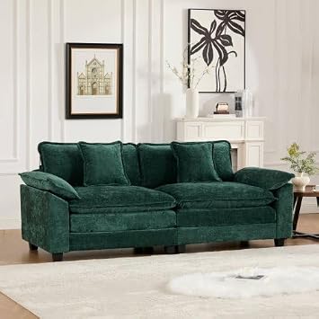 Modern Living Room Sofa Set with Ottoman, Convertible Sleeper Couch, Multiple Configuration Options Green, 2 Seating
