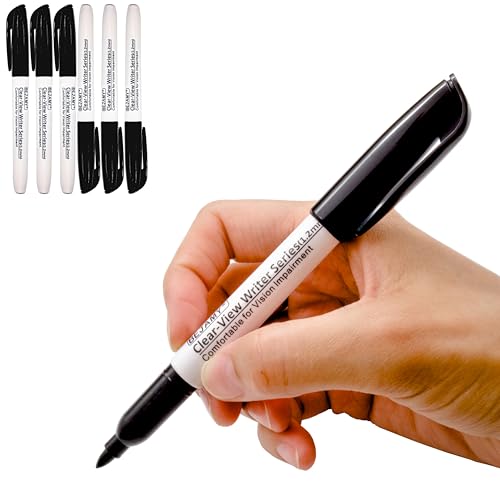 bullet tip-12mm pack of 6 black water-based ink clear-view writer bold writing pen low vision assistive writing tool for visual impairmentodorlessnon-toxicno oilalcohol free