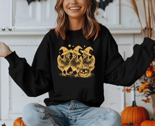 Chicken With Witch Hat Sweatshirt Chicken Witches Funny Halloween Hoodie Sweatshirt Funny Graphic Shirts Long Sleeve3