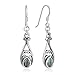 925 Sterling Silver Bali Inspired Vintage Green Abalone Shell Filigree Dangle Hook Earrings
