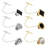 6Pcs Tie Tacks for Men Tie Pins with Chain Ties Clips Suit Accessories Tack Clutch Clasps for Regular Ties...