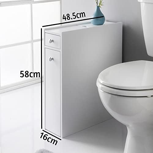 Saxony® Narrow Bathroom slimline storage box unit slim White wooden Floor standing Cabinet with 2 Slide Out drawers and small lid on top storage solutions cupboard