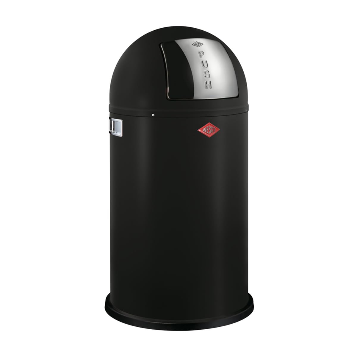 WESCO Pushboy Mülleimer in der Farbe mattschwarz, pulverbeschichtetes Stahlblech, 50 Liter Volumen, große Edelstahlklappe, herausnehmbarer Innenbehälter