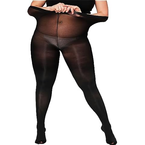 DORALLURE Oversize Plus Size Tights for Women Solid Color Soft Footed Black High Waist Pantyhose for women Cover