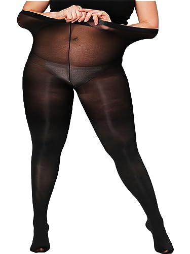DORALLURE Oversize Plus Size Tights for Women, Solid Color Soft Footed High Waist Pantyhose