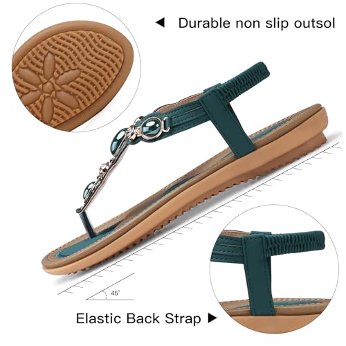 Image of SHIBEVER Dressy Flat Women Sandals: Comfortable Summer Thong Flats Sandal | Arch Support Walking Ankle Strap Dress Rhinestone Bling Womens Sandal - All Day Comfort Casual Beach Boho Women's Shoes