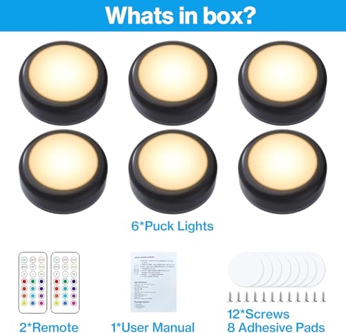Puck Lights, 6 Pack Cadrim Halloween 13 Colors Changeable LED Puck lightings Battery Powered Dimmable Under Cabinet Lights, Under Counter Lights with 2 Remote Controls, Black by Cadrim - Image 5