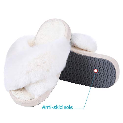 Girl's Soft Plush Lightweight House Slippers Non Slip Cross Band Slip On Open Toe Cozy Indoor Outdoor Slippers Wt34 #TOP2