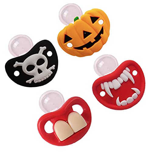 Image of INTATIKOO Funny Pacifier for Baby 0-18 Months Baby Halloween Pumpkin Skeleton Vampires Pacifiers Halloween Gifts for Babies BPA Free (4 Packs)