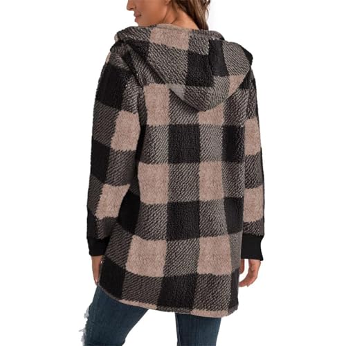 Plaid Jacket for Woman Fleece Hooded Fuzzy Coat Trendy Coatigan Casual Faux Fur Jacket Outwear Cardigan Sweaters3