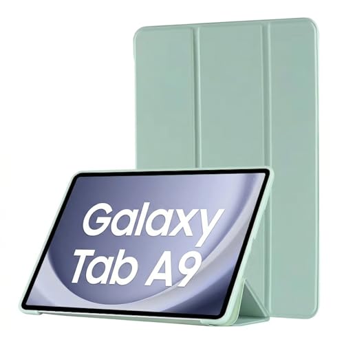 Capa compatível com Samsung Galaxy Tab A9 e A11 8.7 Silicone Aveludado com Tampa Magnética Liga Desliga Automático, Suporte Dobrável Multiângulo Estudo Vídeos Leitura (Verde claro)