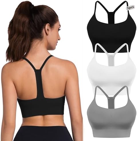 3 Packs Y Back Sports Bra for Women, Medium Impact Padded Racerba...
