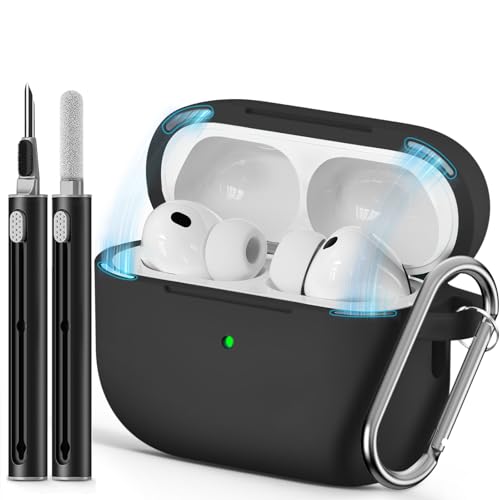 Image of Ljusmicker for AirPods Pro 3 Case 2025 with Cleaner Kit,Soft Silicone Protective Cover for Apple AirPods Pro 3rd Generation Cases for Women Men,for AirPod Pro 3 Cover with Keychain-Magnetic Black