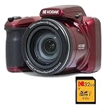 KODAK Bridge Digital Pack Pixpro Astro Zoom AZ405 + 32GB Kodak Ultra High Speed U1 SDHC Card – 20MP Camera, 40X Zoom, Wide Angle, 3" LCD Screen, Full HD 1080p Video, OIS, AA Battery – Red