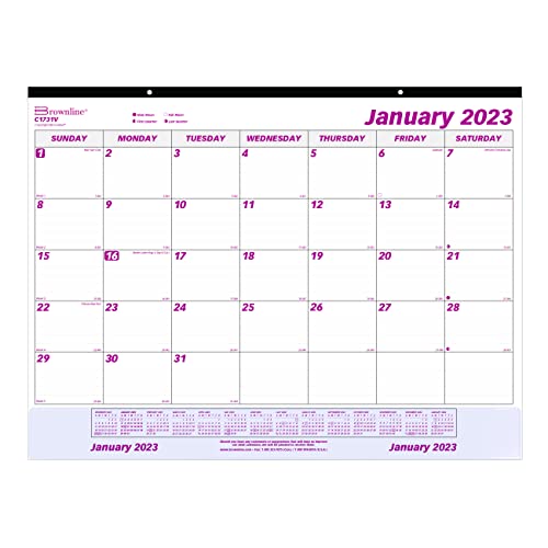 Brownline Monthly Desk Pad Calendar, 22 x 17, White/Burgundy Sheets, Black Binding, Clear Corners, 12-Month (Jan to Dec): 2023