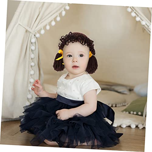 Winter Knit Hat with Wig Decoration for Boy Girl Lightweight Beanie Cap for Boys for Daily Wear Photos Years Coffee4