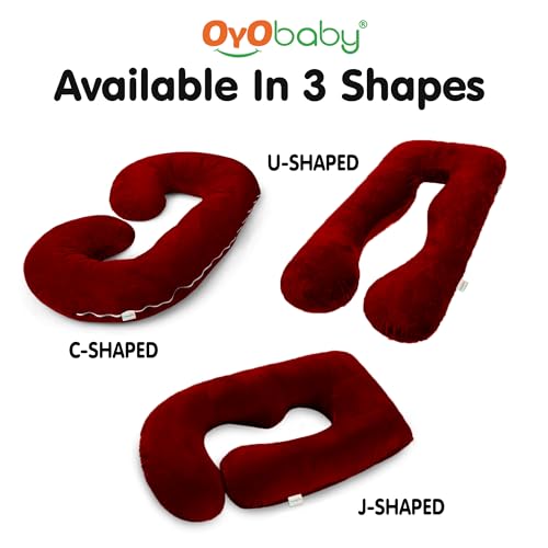 Image of OYO BABY Maternity Pillows for Pregnancy Sleeping | Maternity Pillow for Pregnant Women | 360-degree Full Body Support | J-Shape Pillow | Velvet (Maroon)