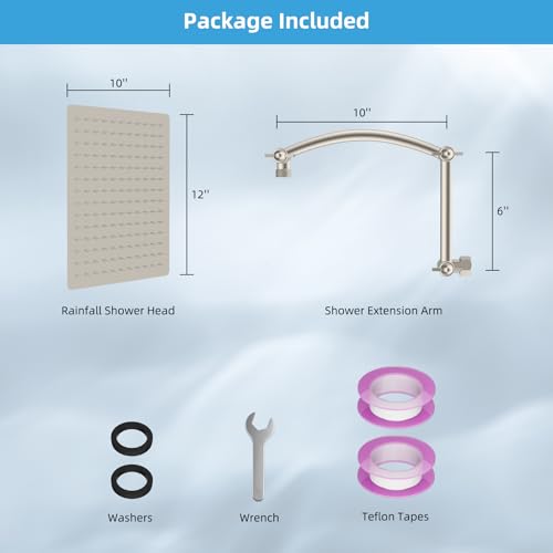 Hibbent All Metal 12'' Rain Shower Head, 16'' Extension Arm, Brushed Nickel - image 8