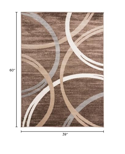 Rugshop Modern Wavy Circles Design Area Rug 3'3" x 5' Brown