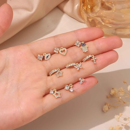 SONNYX 30Pcs 20G Dangle Nose Rings L Shaped Nose Studs Hoops for Women Copper Dangly Nose Rings CZ Flower Star Butterfly Heart Silver Gold Nose Piercing Jewelry4