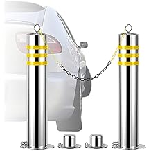 Solid Parking Bollards with Lock 2-Pack Stainless Steel Large Safety Caution Barrier Parking Pole for Traffic-Sensitive Area 800x76mm