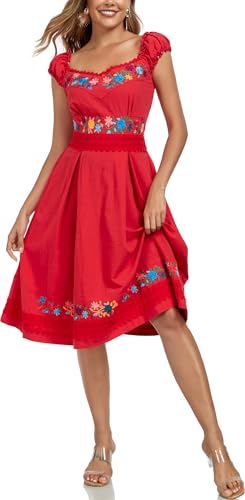 Image of Women's Mexican Dress Embroidered Causal Lace Party Dress