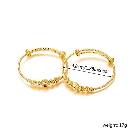 Image of Ethlyn 2Pcs /Lot Kids Jewelry Gold Plated Adjustable Beads Bracelet Bangle Birthday Christmas Gifts for Girls 4years old