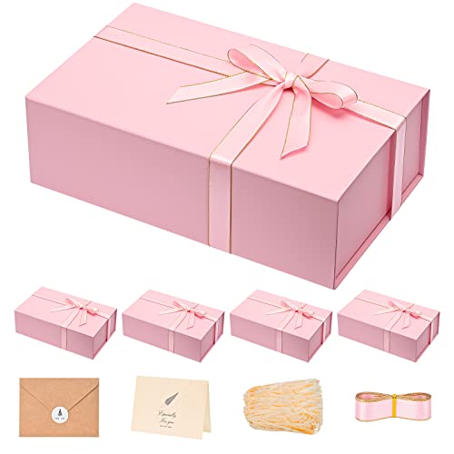 Pink Wedding Gift Box with Magnetic Lid for Presents, 13.85"x8.35"x4.45"