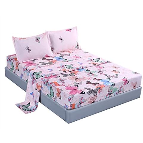 MAG 4PCS Twin Size Butterfly Bedding Sheet Set, Home Microfiber Bed Sheet, with1 Top Flat & 1 Fitted Sheet with 2 Pillowcases, 14 Inches Deep, Twin Cover